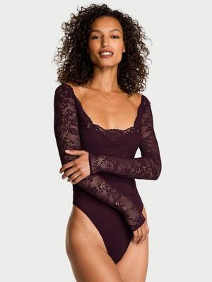 Buy Lace Long-Sleeve Bodysuit Online - Style ID: 1127117221P9 | Victorias Secret India