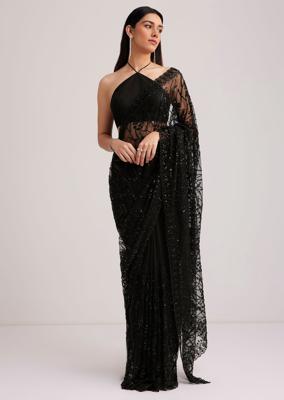 Black Net Saree Heavy Embroidered With Sequins And Stones | KALKI Fashion India