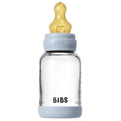 BIBS Glass Baby Bottle Latex 120ml Slow Flow Baby Blue