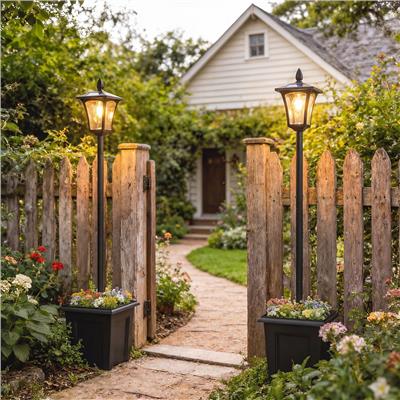 Outsunny 63 Solar Lamp Post Lights 2 Pack, Waterproof LED Solar Light Posts with Planter, Outdoor L