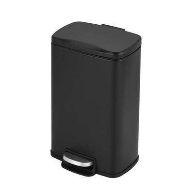 1.3 Gal. Rectangular Matt Black Step-On Trash Can with Lids and Inner Bucket, for Bathroom and Office