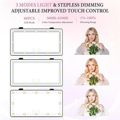 Amazon.com: SINGARO Car Sun Visor Vanity Mirror - Rechargeable Makeup Mirror with 60 LEDs, 3 Light Modes & Dimmable Touch Control for Cars, Trucks, SU