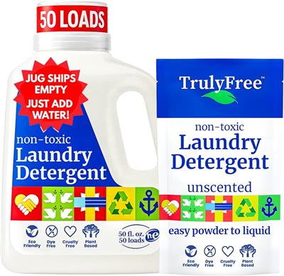 Amazon.com: Truly Free Natural Laundry Detergent for Sensitive Skin | Eco Friendly, Plant Based, Baby Clothes Safe | Clean & Easy Powder to Liquid, 1