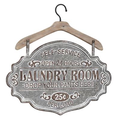 Metal Sign Laundry Room Wall Decor with Brown Wood Hanger - Gray - Roche River Decor - Overstock - 41299488