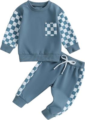 Amazon.com: Toddler Baby Boy Fall Outfit Checkerboard Patchwork Long Sleeve Sweatshirts Elastic Waist Pants Cute Newborn Clothes Set (Color Blue, 18-2