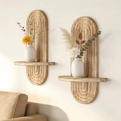 YiYa 2 Pcs Wood Shelves for Wall Decor Modern Boho Wall Shelf Arch Wood Floating Shelf Display Shelving for Hanging Plants Photo for Living Rooms Bath