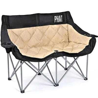 Oversized Double Padded Camping Chair, 2 Person Folding Chair with Cup Holder & Storage Pocket and C