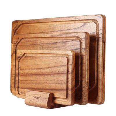 Hecef 3-PCS Wood Cutting Board Set with Holder, 15 inch Serving Board for Kitchen Meal Prep & Servin
