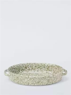 John Lewis Farmhouse Speckle Glaze Stoneware Serve Dish with Handles, Green