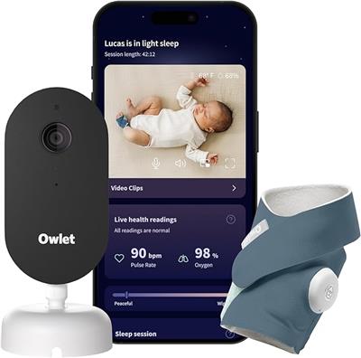 Owlet Dream Duo (3rd Gen) – Medically-Certified Smart Baby Monitor with Sock & HD Video Cam, Tracks Pulse Rate, Oxygen & Sleep, 2K HD Video, Cry & Mot