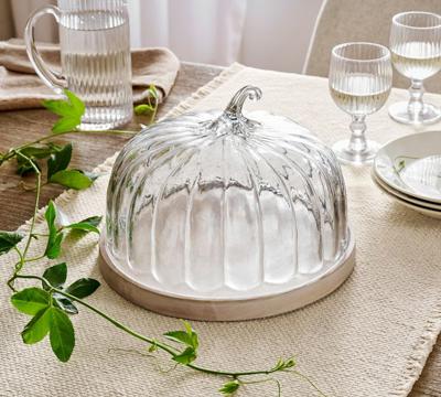 Glass Pumpkin Cloche with Wood Pedestal | Pottery Barn