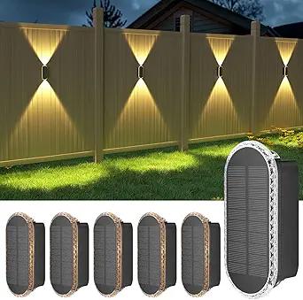 Amazon.com: Ellasay Solar Fence Lights Outdoor: 6-Pack Solar Powered Wall Lights Up and Down Waterproof IP65-3 Color Brighter LED Focus Lens SolarLigh