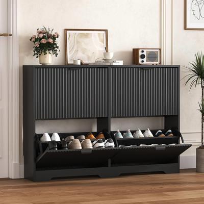 Amazon.com: HUANLEGO Shoe Cabinet Storage for Entryway with 3 Flip Drawers, Black Fluted Shoe Cabinet with Adjustable Shelves, Wooden Hidden Shoe Rack
