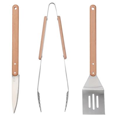 GRILLTIDER 3-piece barbecue tools set, stainless steel/beech - IKEA CA