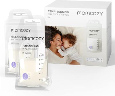 50PCS Momcozy Breastmilk Storing Bags, Temp-Sensing Discoloration Milk Storing Bags for Breastfeeding, Disposable Milk Storage Bag with 6oz Self Stand