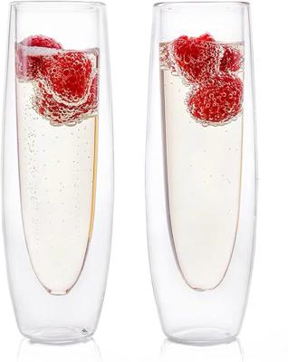 2pcs Double Wall Glass Champagne Glasses, Elegant and Insulated Stemless Sparkling Wine Flutes for Party and Special Occasions150ml (16.3×4.8cm) : Ama