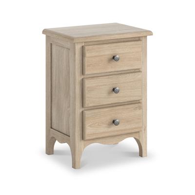 Celine Washed Oak Bedside Table | Chic 3 Drawer Cabinet | Roseland