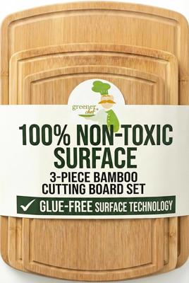 Amazon.com: GREENER CHEF Glue-Free Surface Organic Bamboo Cutting Board Set of 3 – Non Toxic, Multipurpose Wooden Cutting Boards for Kitchen – Spaciou