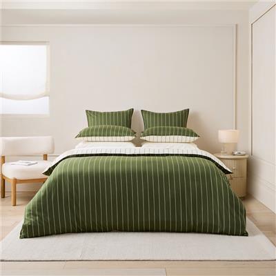 Bayes Chive Stripe Quilt Cover Set   Separates | Adairs