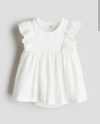 Cream/Floral Frill-trimmed bodysuit dress for kids | H&M GB