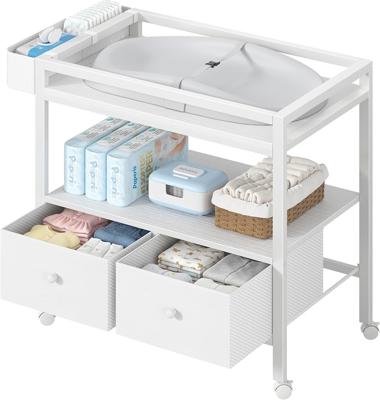 Amazon.com: BOLUO Baby Changing Table with Storage, White Baby Dresser with Changing Table Top, Diaper Changing Station with 2 Fabric Drawers for Nurs