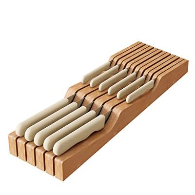 In-Drawer Knife Block Organizer - Bamboo Wood Drawer Knife Organizer-Protecting Knife Organizer Block (Not Included) (Natural, 11 Knives Dock)