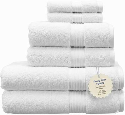 Luxury Linens 6-Piece Towel Set | 100% Hotel Collection Cotton | Ultra Soft & Super Absorbent | 600 GSM | 2 Bath Towels, 2 Hand Towels, 2 Face Cloths