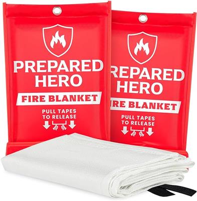 Amazon.com: Prepared Hero Emergency Fire Blanket - 2 Pack - Fire Suppression for Kitchen, 40” x 40” Fiberglass Fire Blanket for Home : Sports & Outdoo