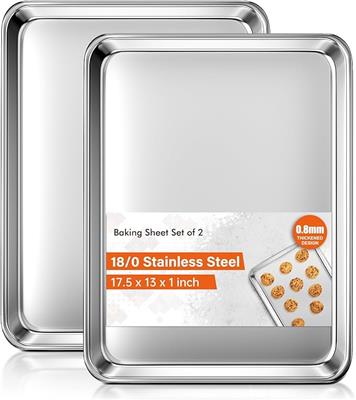 Amazon.com: Baking Sheet Set of 2, Commercial Grade Stainless Steel Cookie Sheets for Baking, 18 x 13 Inch Thicker Large Baking Pans Oven Tray, Warp R