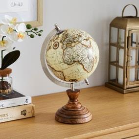 Vintage Style Globe with Mango Wood Base | Dunelm