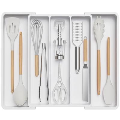 Lifewit Utensil Organizer for Kitchen Drawers, Expandable Cooking Utensil Tray, Adjustable Cutlery Silverware Flatware Holder, Plastic Spatula Tools S