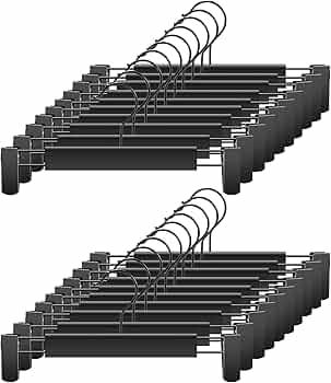 GUANJUNE Clothes Pants Hangers, Space-Saving Skirt Holders with 360 ° Swivel Hooks, Adjustable Clips, Trouser Hangers, Coat Garment Jeans Hangers (10