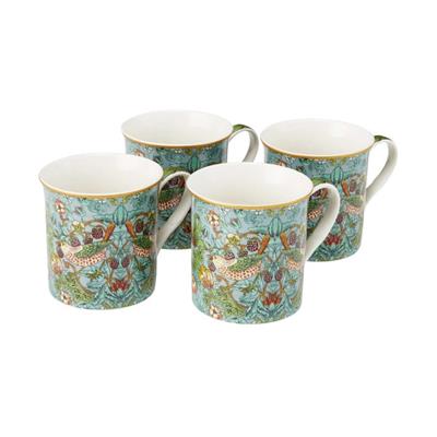 William Morris Co. Aqua Strawberry Thief Mugs 220ml (Set of 4) | Minimax