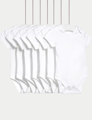 7 Pack Pure Cotton Short Sleeve Bodysuits (5lbs-3 Yrs) | M&S | M&S