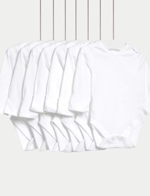 7 Pack Pure Cotton Long Sleeve Bodysuits (5lbs-3 Yrs) | M&S | M&S