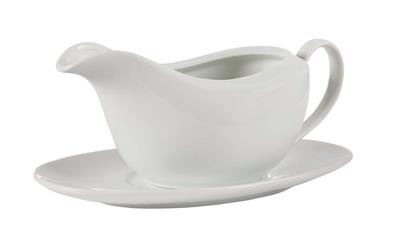 CANVAS Porcelain Gravy Boat with Saucer Stand, White, 6.5-in, 2-pc, for Christmas/Thanksgiving/New Y