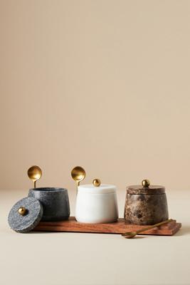 Marble Condiment Set with Spoons | Anthropologie