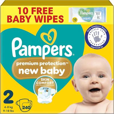 Pampers Premium Protection New Baby Size 2, 240 Nappies, 4kg-8kg, Monthly Pack, The Only Newborn Nappy Approved by British Skin Foundation : Amazon.co