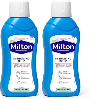 2 x Milton Sterilising Fluid 500ml Baby Bottle Cleaner Cold Water Steriliser Ideal for Breastpumps Surfaces Home Soothers Toys Anti-Germ Efficacy : Am