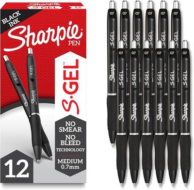 Amazon.com: Sharpie S-Gel Gel Pens, Black Barrel, Medium Point (0.7mm), Black Gel Ink Pens, 12 Count - Home, Office, School, Journaling, Writing, Note
