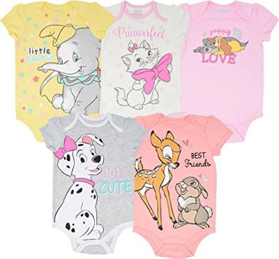 Disney Classics 101 Dalmatians Bambi Dumbo Newborn Baby Girls 5 Pack Short Sleeve Bodysuits Classics 3-6 Months
