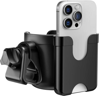 Guiseapue Pram Cup Holder: Universal Drink Coffee Cup Holder with Phone Holder Organiser for Wheelchair, Pushchair, Buggy, Bike, Walker, Baby Essentia