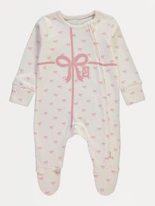 Christmas Bow The Best Gift Zip Fasten Sleepsuit | Baby | George at ASDA