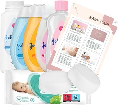 Baby Bath Bundle Set - Complete Newborn Care Kit - Baby Bath, Shampoo, Lotion (300ml), Oil (200ml), Powder (200g) and 52x Wipes Bundled with Sponges :