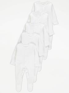 White Long Sleeve Sleepsuits 5 Pack | Baby | George at ASDA
