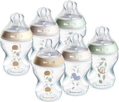 Tommee Tippee Natural Start Baby Bottles for 0m , Pack of 6 260ml Baby Bottles, with Slow Flow Breast-Like Teat for a Natural Latch, Self-Sterilising