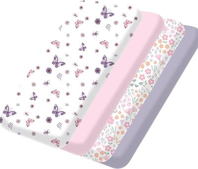 Little Grape Land Travel Cot Fitted Sheets 95×65cm (4 Pack), Travel Cot Mattress Sheets, Ultra Soft Microfiber, 360° Elastic, Birds & Woodland Prints,