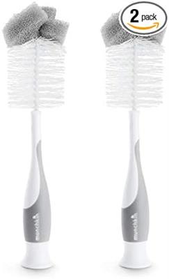 Munchkin 2-In-1 Sponge & Baby Bottle Brushes for Cleaning | Bottle Cleaner Brush & Water Bottle Brush Set | Soft & Reusable with Built In Teat Brush |