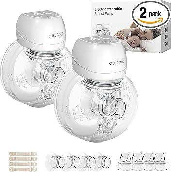 KISSBOBO Electric Breast Pump, Plainless Hands Free Wearable Breast Pump, 3 Modes & 9 Levels with LCD Display, Low Noise Rechargeable Wireless Portabl