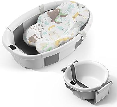 EzyWay Foldable Baby Bath Tub with Thermometer for Real Time Temperature, Temperature Sensing Drain Plug, Anti-Slip Legs Collapsible Tub with Cushion